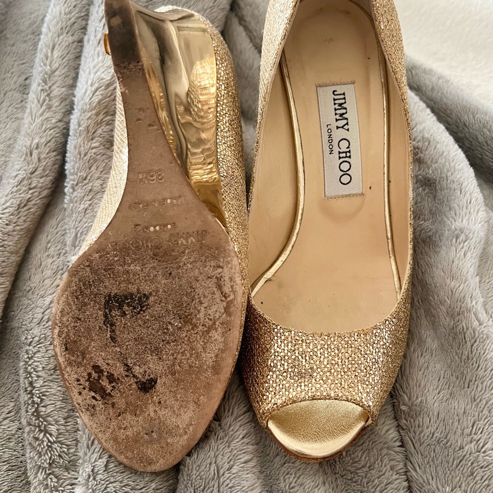 Jimmy Choo Gold Glitter Heels - Picture 3 of 4
